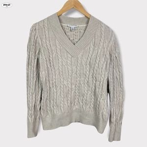 St. John Sport Pullover Sweater Cable Knit V-neck Wool/Cashmere/Silk Blend Small